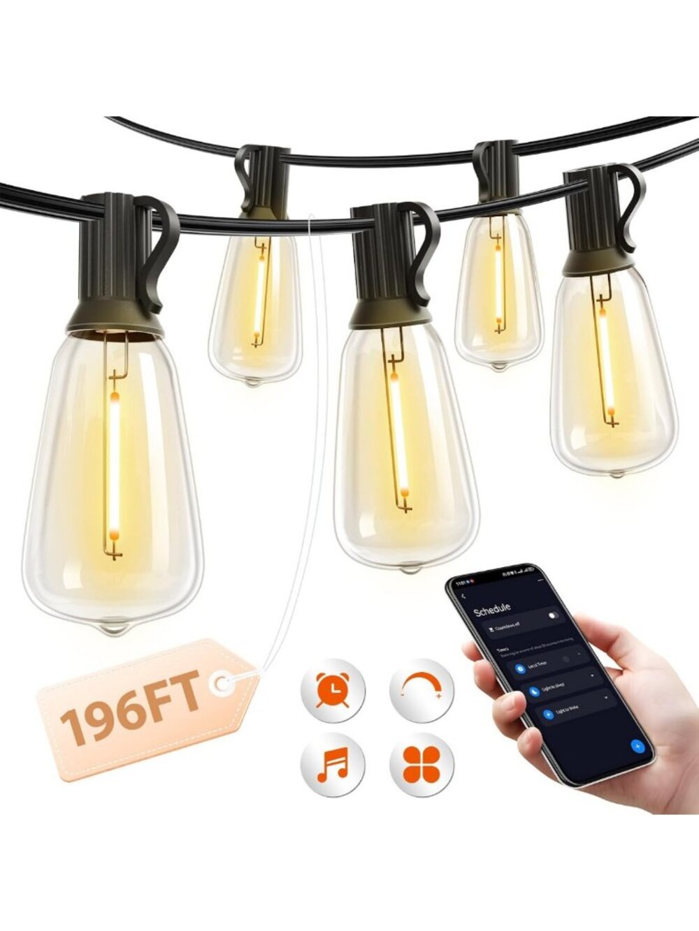 49FT Waterproof LED Edison Outdoor String Lights with App Control - Perfect for